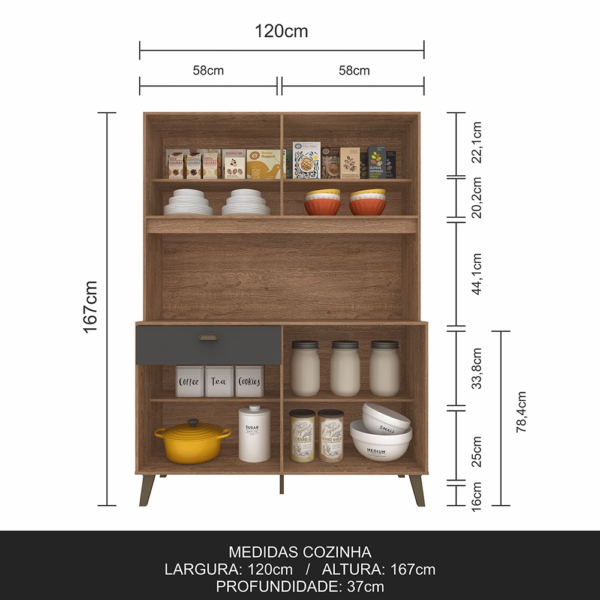 Armário Kit De Cozinha Emily Retro 6 Portas Carvalho/grafite – Ma - Image 2