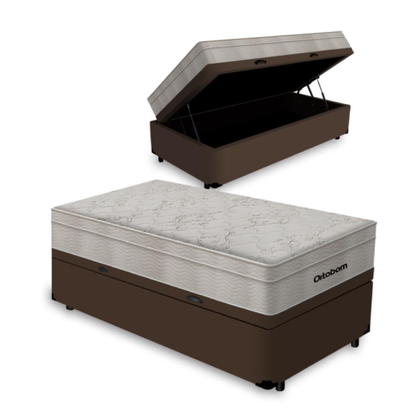 Cama Box Baú Solteiro King + Colchão de Molas Ensacadas Ortobom Airtech 96cm – Suporta até 150 Kg Por Pessoa