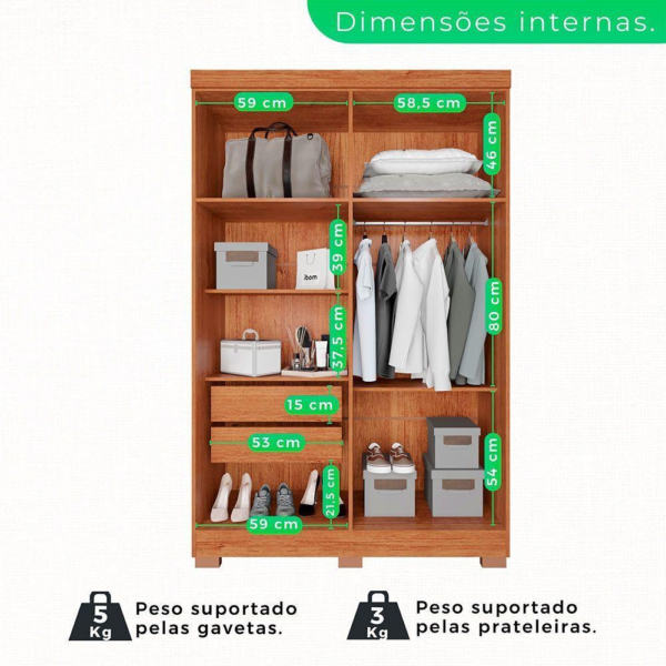 Guarda-roupa Casal Com Pé 4 Portas 2 Gavetas Recife Sallêto Cinamomo Com Off White - Image 3