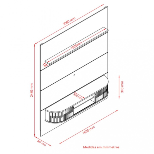 Painel para TV até 75 polegadas 2 Portas Bugati Madetec - Image 3