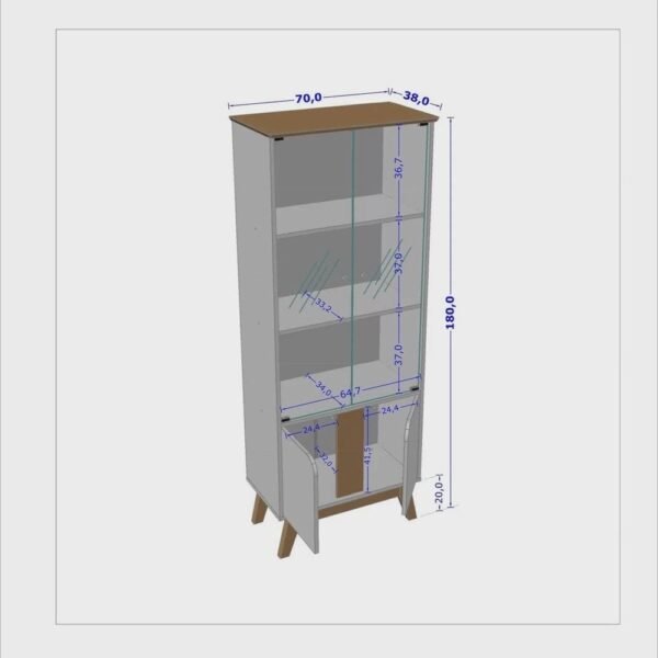 Cristaleira Retrô Portas de Vidro Fecho Magnético Pés Madeira Madri Móveis Bechara - Image 4
