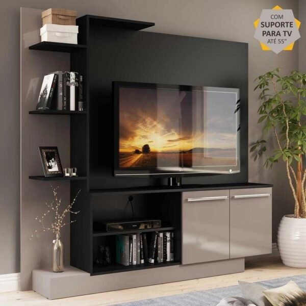 Estante Home Theater com Suporte ptv até 55” Denver Multimóveis PretoLacca Fumê