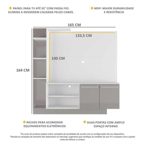 Estante com Painel TV 55 e 2 portas França Multimóveis BR2473 Branco/ Lacca Fumê - Image 2