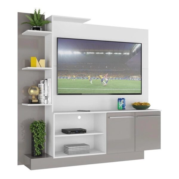 Estante com Painel TV 55 e 2 portas França Multimóveis BR2473 Branco/ Lacca Fumê