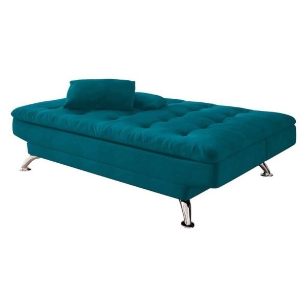 Sofá-Cama Casal 3 Lugares Premium A2 Suede Azul Turquesa - Image 3