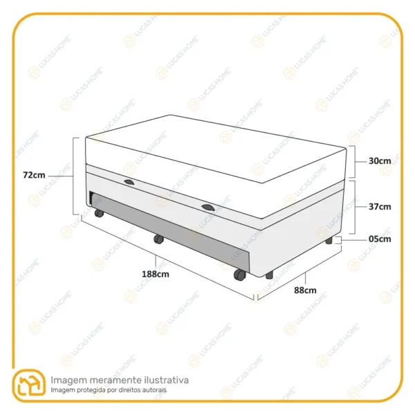 Cama Box Baú e Auxiliar Solteiro + Colchão de Molas Ensacadas – Ortobom – AirTech SpringPocket 88cm - Image 3